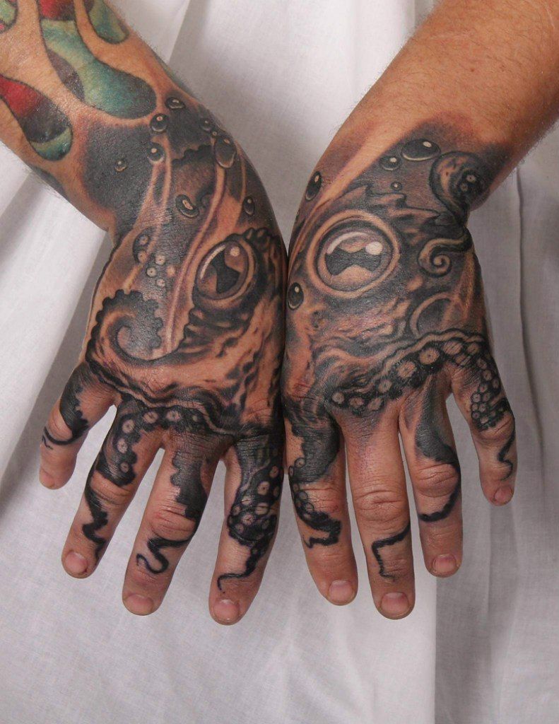 Tattoo of an octopus on the hand for men