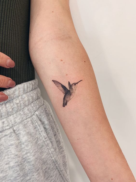 Hummingbird tattoo on forearm for women