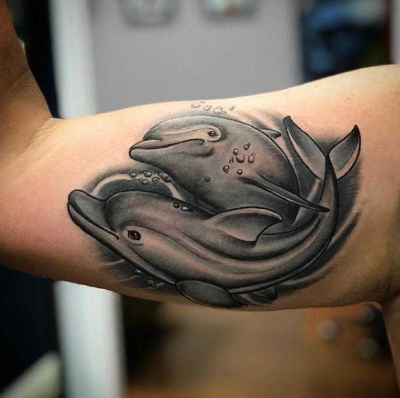 Tattoo of two dolphins on the shoulder for men