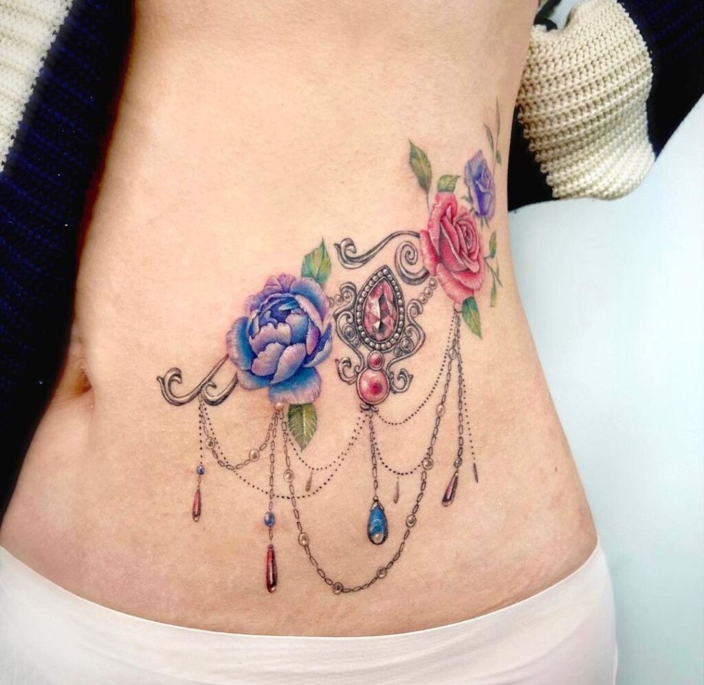 Color tattoo on the side for women