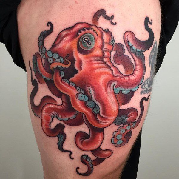 Large octopus tattoo on the shoulder for men