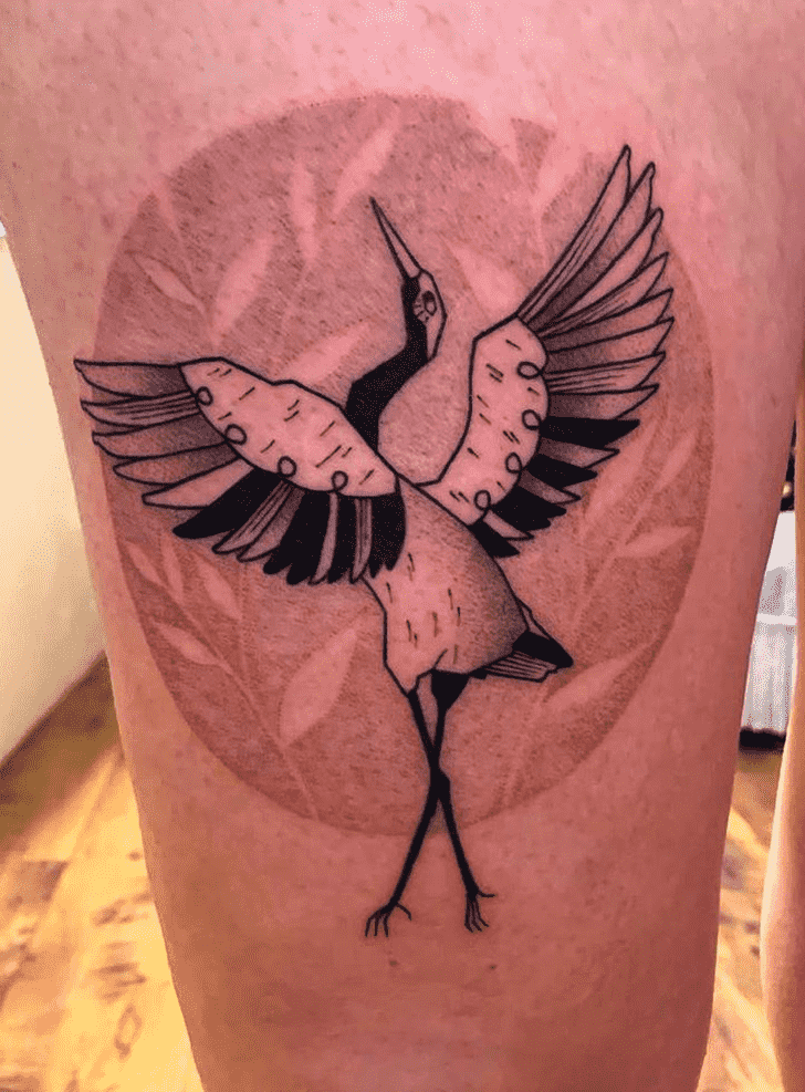 Large stork tattoo on the hip for women