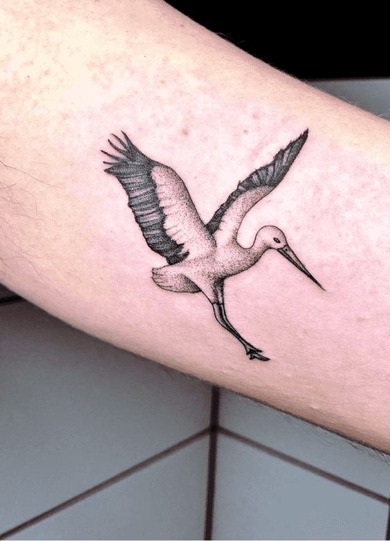 Stork tattoo on the arm for women