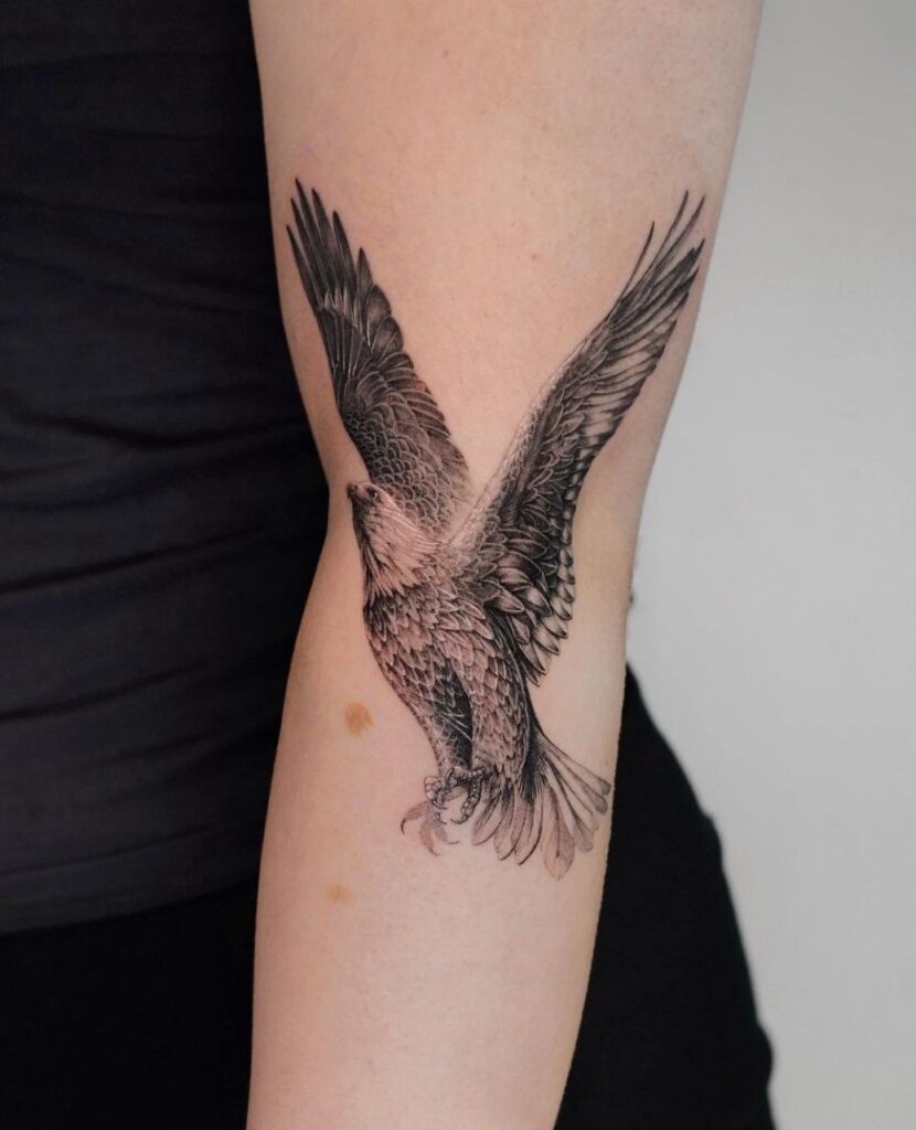 Tattoo of an eagle on the arm for women