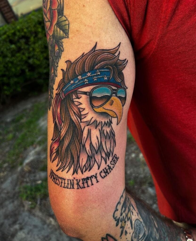 Color tattoo of an eagle on the arm for men