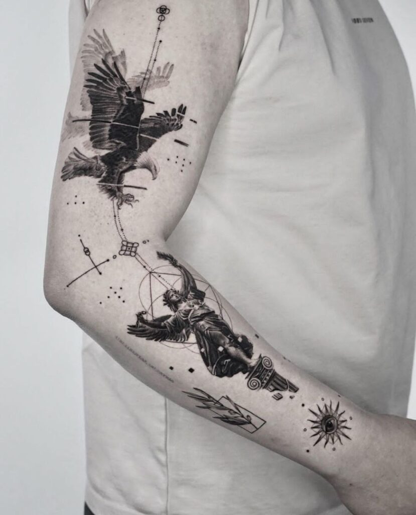 Large eagle tattoo on the shoulder for men