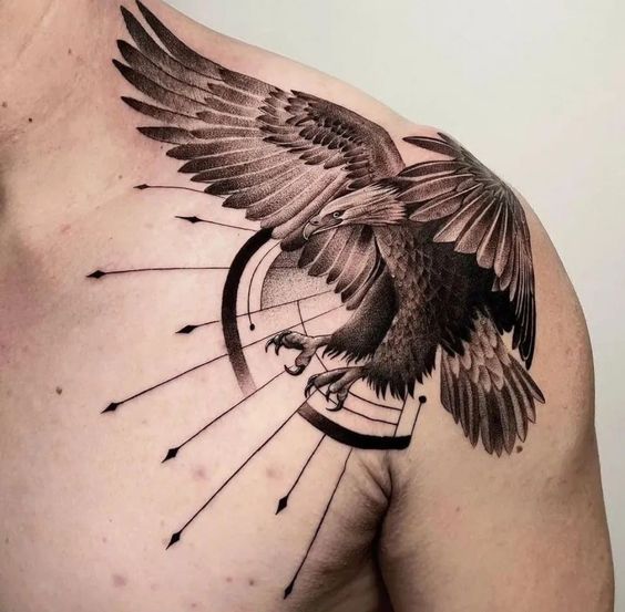 Large eagle tattoo on the shoulder for men