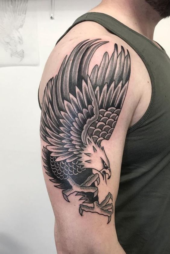 Large eagle tattoo on the shoulder for men