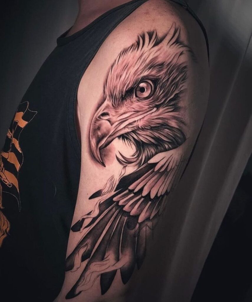 Large eagle tattoo on the arm for men