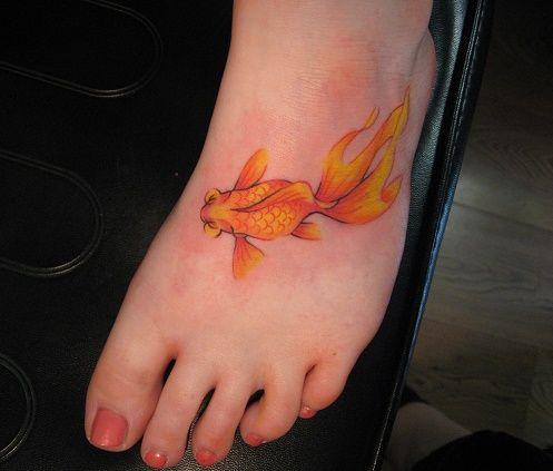 Color goldfish ankle tattoo for women