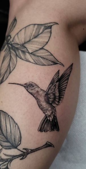 Large hummingbird tattoo on the shoulder for men