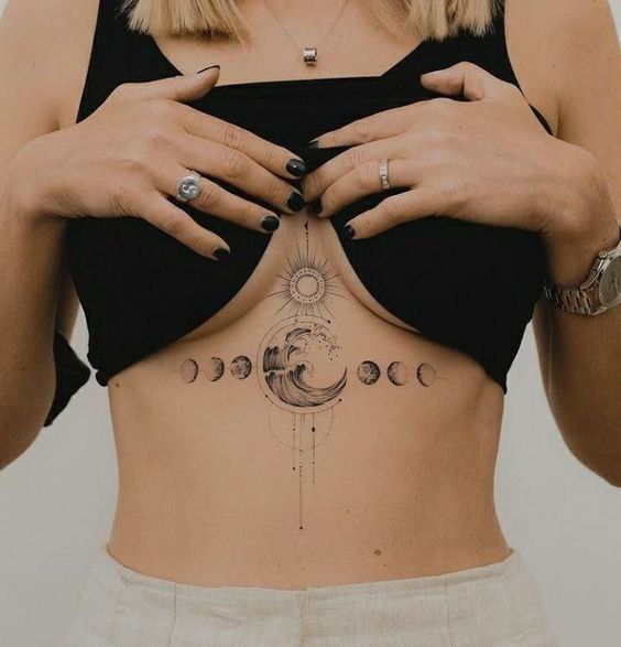 Tattoo of waves on the stomach for women