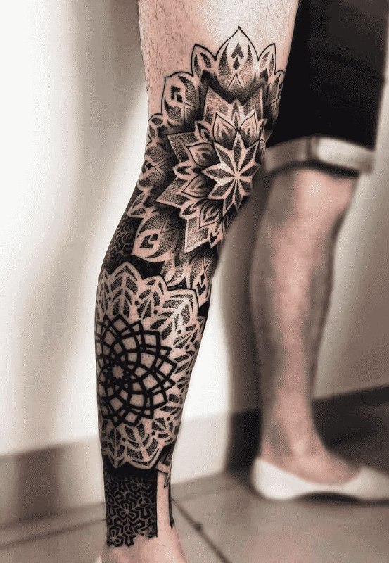 Large shin tattoo for men