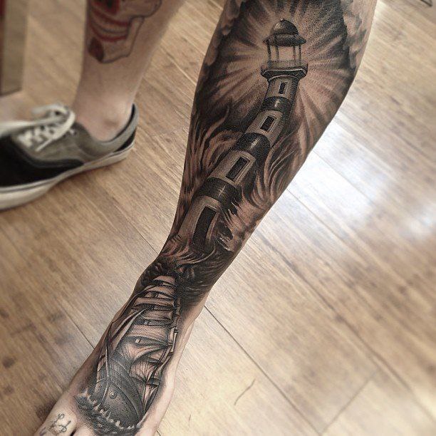 Large shin tattoo for men