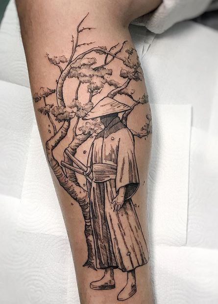 Large shin tattoo for men