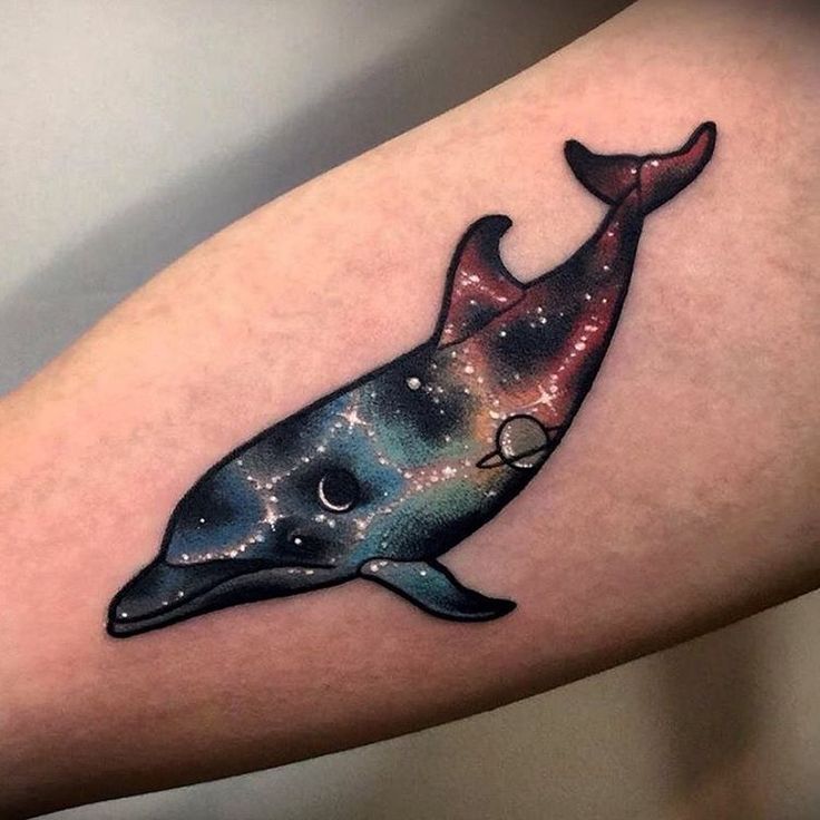 Colorful dolphin tattoo on the arm for men