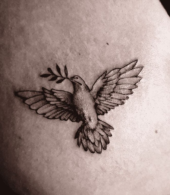 Large tattoo of a dove on the stomach for women