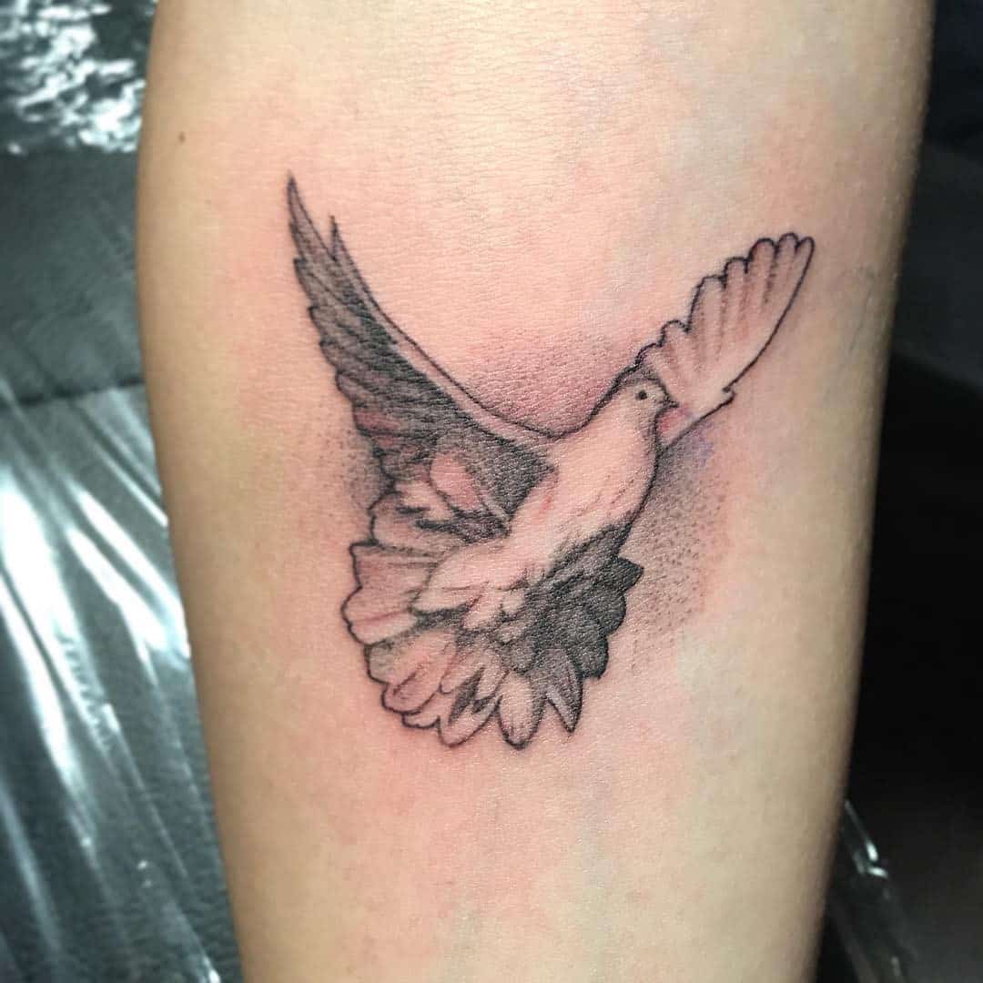 Tattoo of a dove on the forearm for women