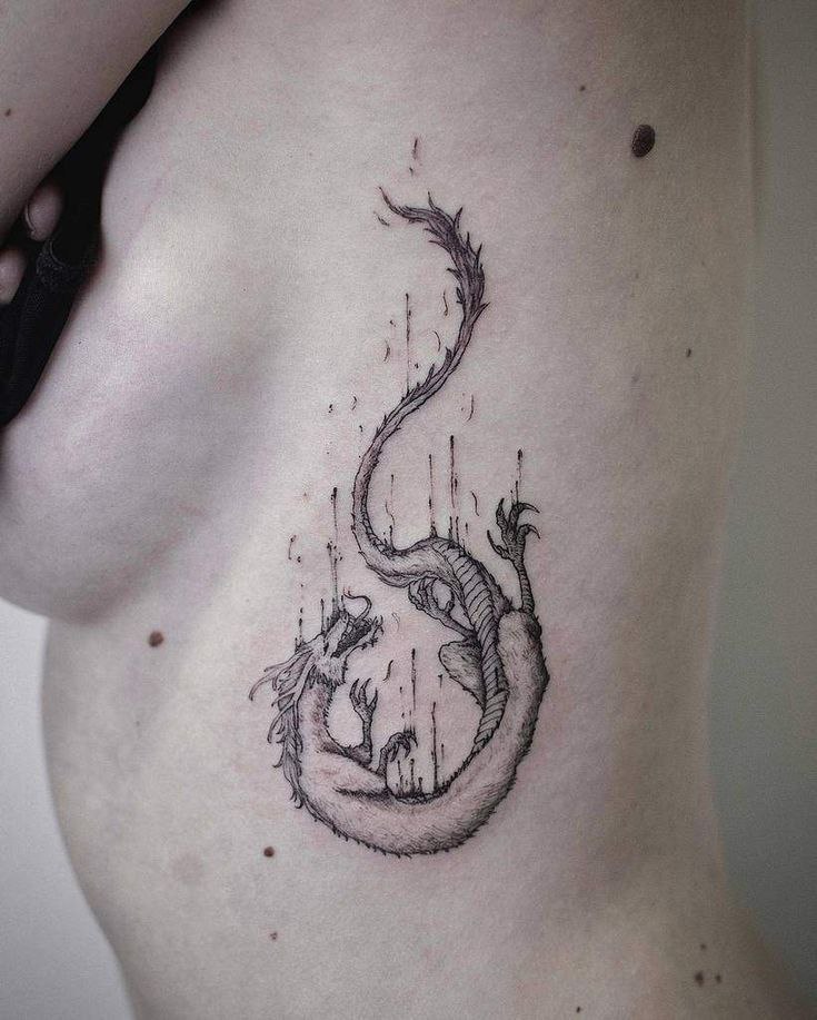 Dragon tattoo on the side for women