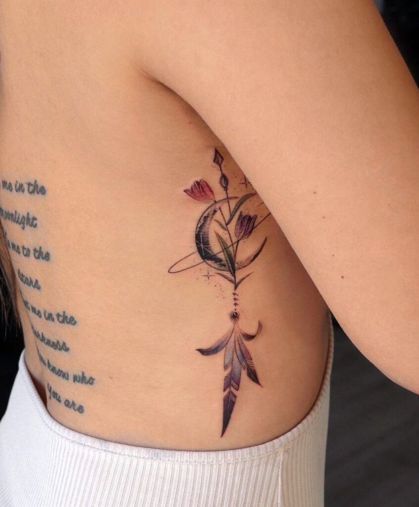 Color tattoo on the side for women