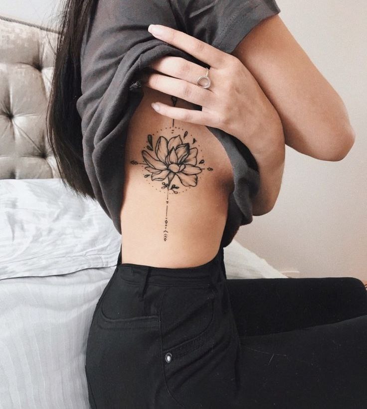 Lotus tattoo on the side for women