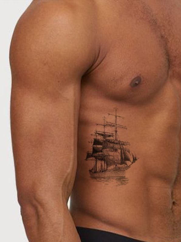 Ship tattoo on the side for men