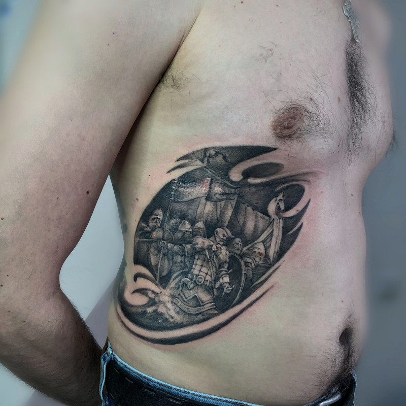 Large tattoo on the side for men