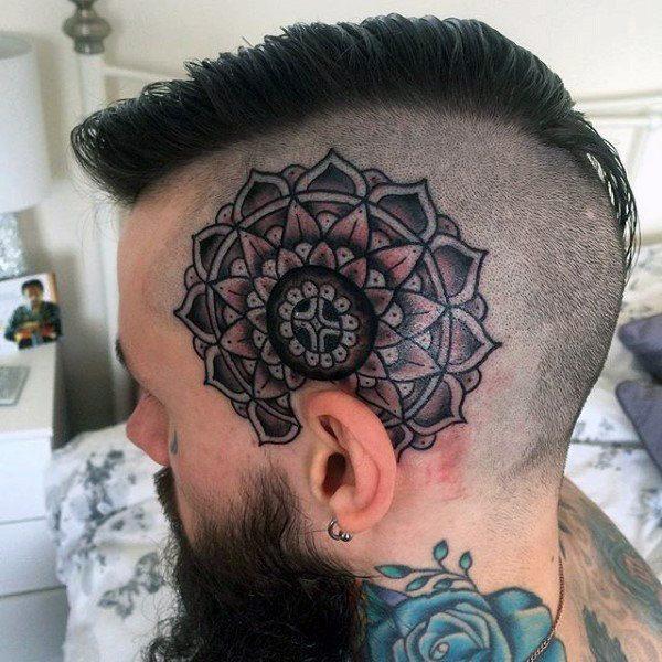 Large tattoo on the head for men