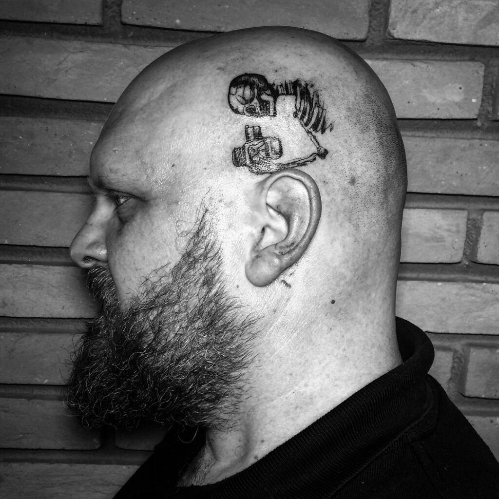 Skeleton tattoo on the head for men