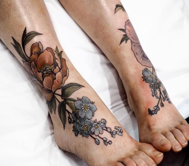 Ankle flower tattoo for women