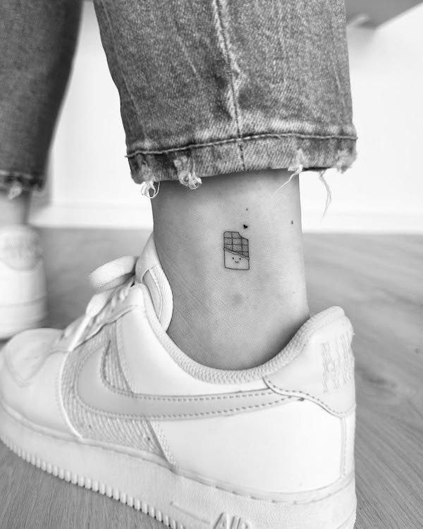 Small chocolate ankle tattoo for women