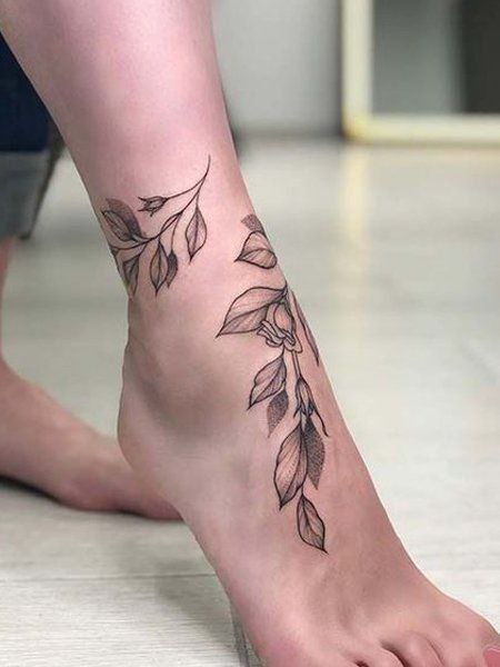 Ankle leaf tattoo for women