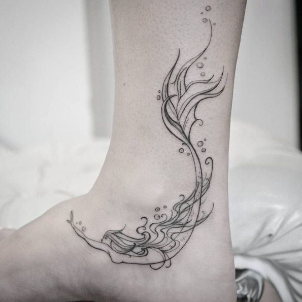 Ankle mermaid tattoo for women