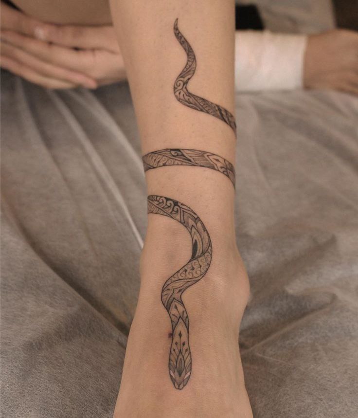 Ankle snake tattoo for women