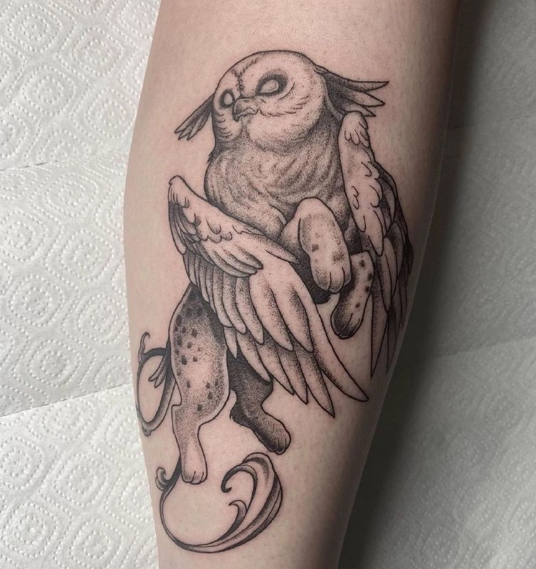 Tattoo of a griffin on the leg for men