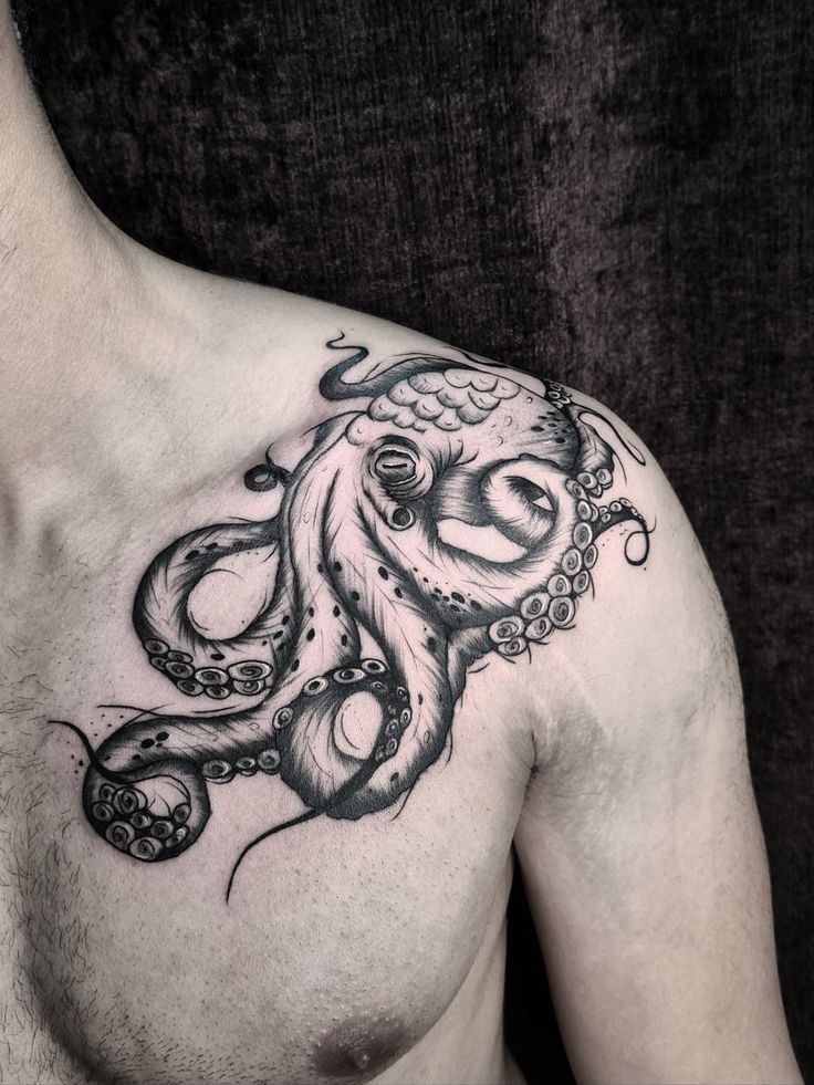 Tattoo of an octopus on the shoulder for men