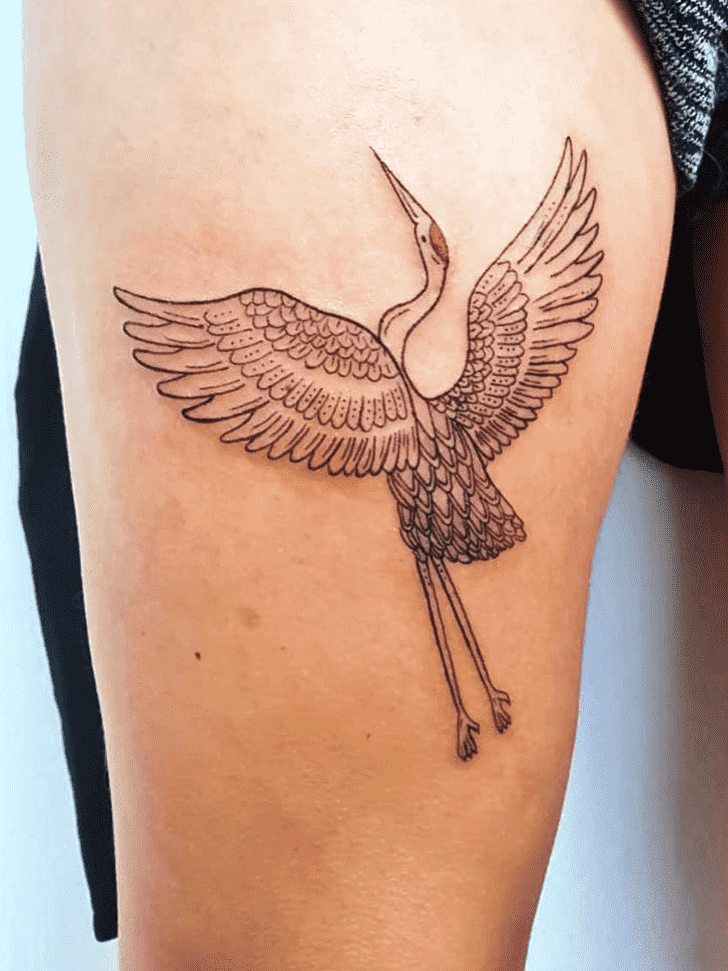 Stork tattoo on the shoulder for women