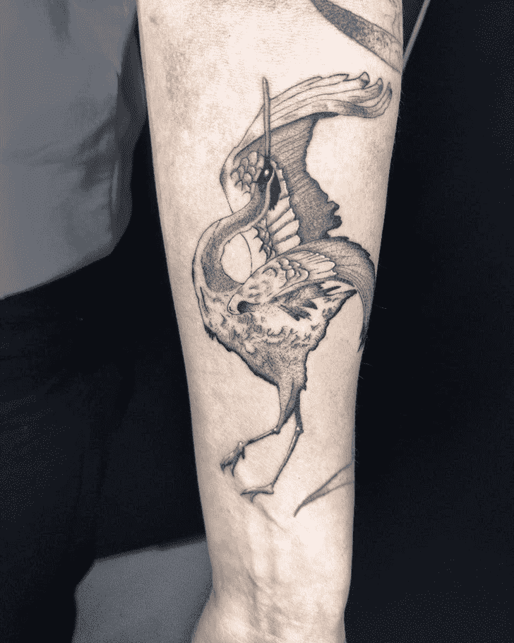 Stork tattoo on the forearm for men