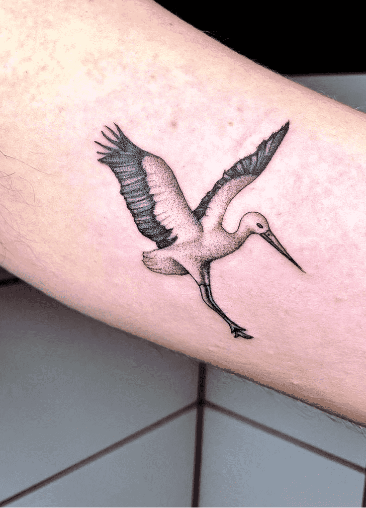 Stork tattoo on the arm for men