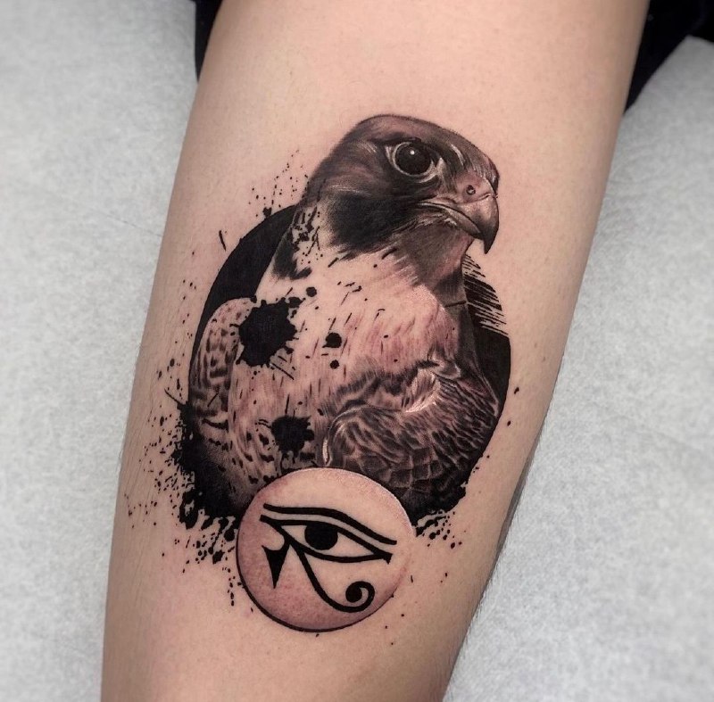 Large falcon tattoo on the arm for men