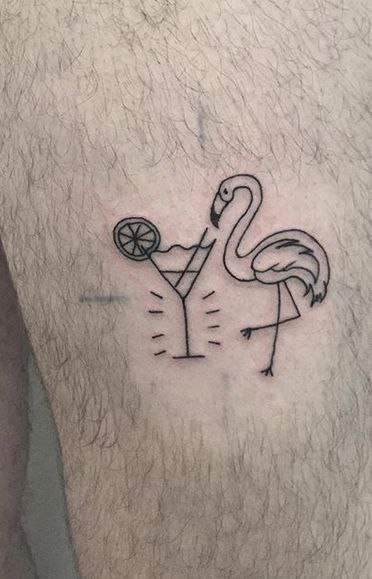 Flamingo tattoo on the hip for men