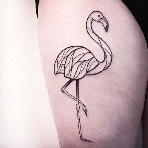 Large flamingo tattoo on the hip for women