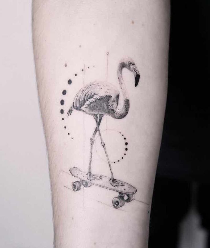 Large flamingo tattoo on the forearm for men