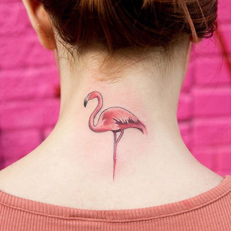 Color flamingo neck tattoo for women