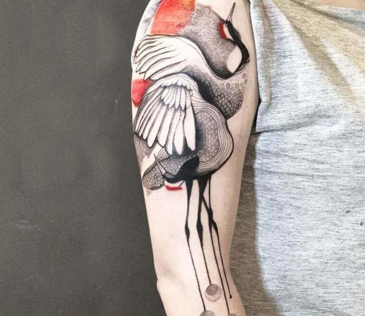 Large stork tattoo on the shoulder for men