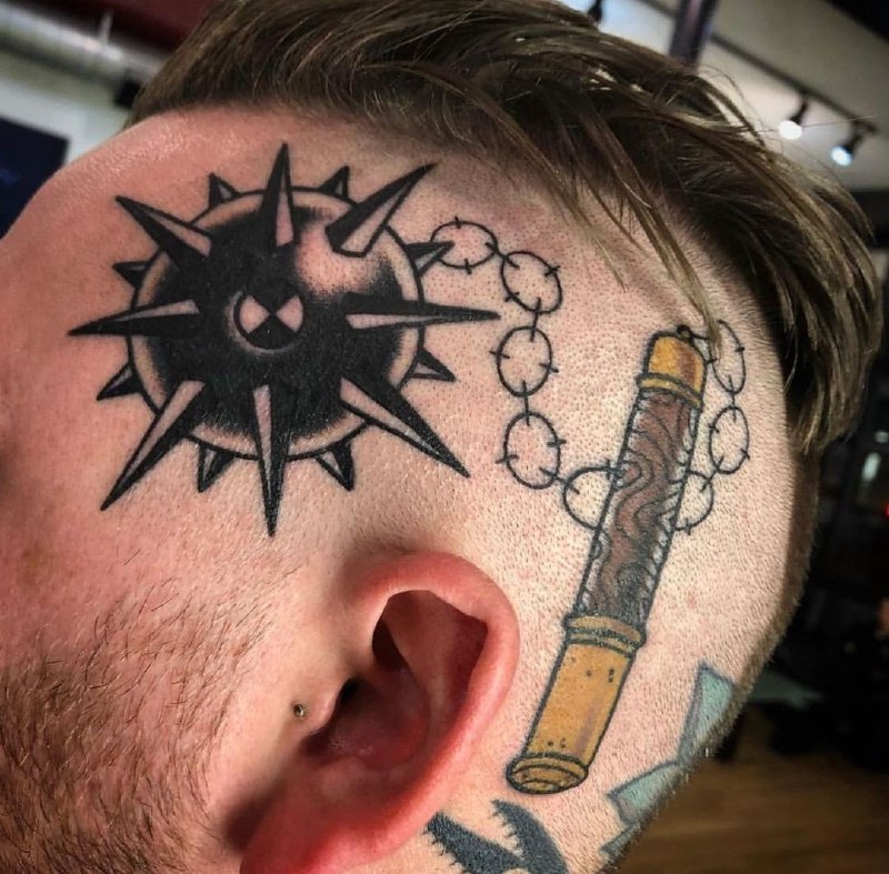 Large tattoo on the head for men