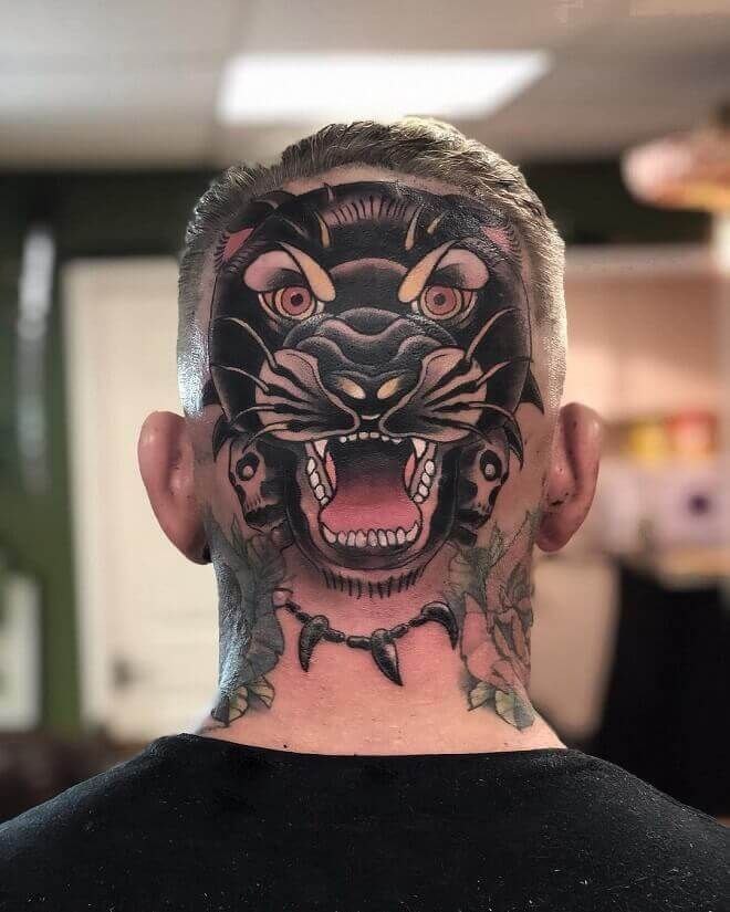 Large tattoo on the head for men