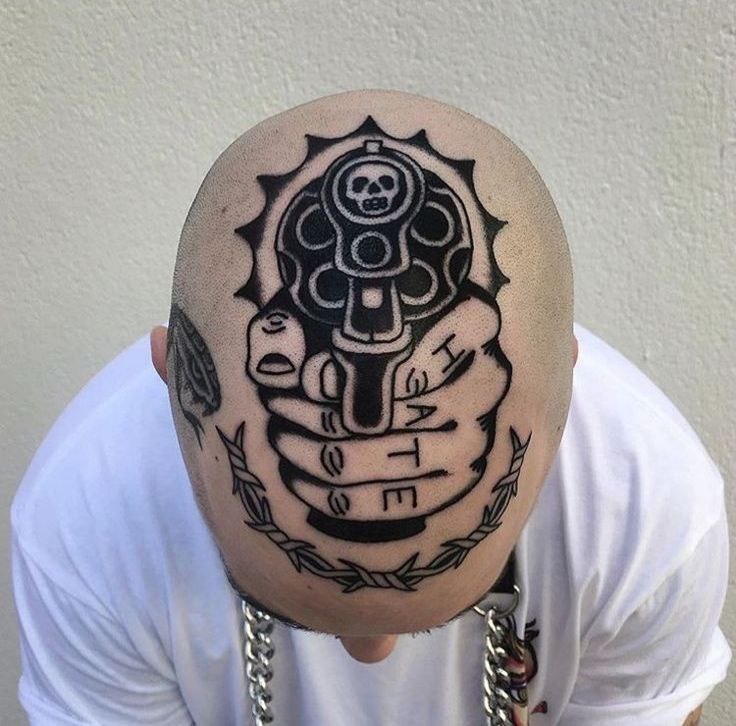 Large tattoo on the head for men