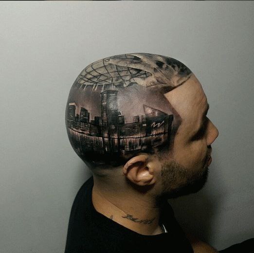 Large tattoo on the head for men