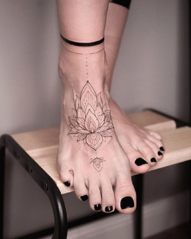 Lotus tattoo on the ankle for women